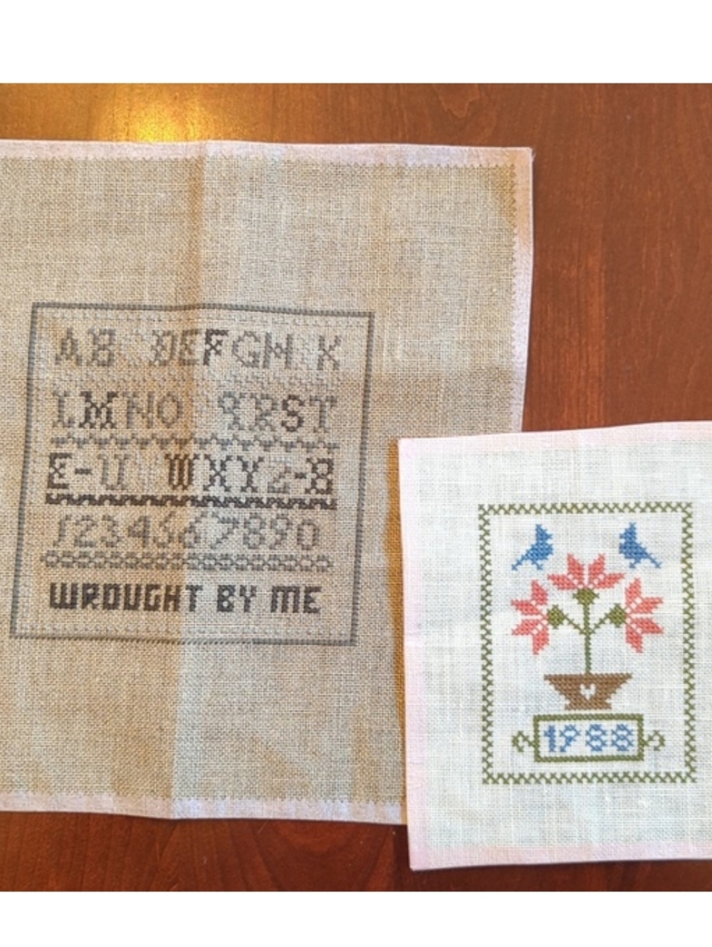 Set Of Two Finished Cross Stitch Projects, Unframed
